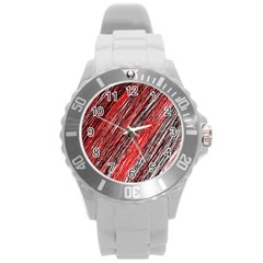 Red And Black Elegant Pattern Round Plastic Sport Watch (l)