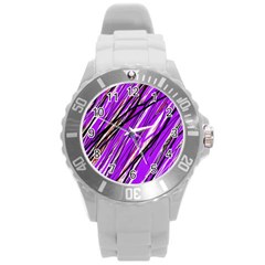 Purple Pattern Round Plastic Sport Watch (l)