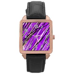 Purple Pattern Rose Gold Leather Watch  by Valentinaart