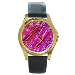 Purple Pattern Round Gold Metal Watch