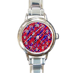 Red And Blue Pattern Round Italian Charm Watch by Valentinaart