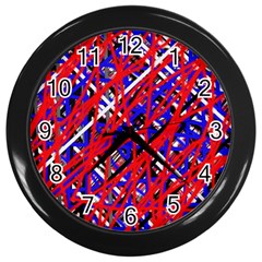 Red And Blue Pattern Wall Clocks (black) by Valentinaart