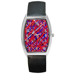 Red And Blue Pattern Barrel Style Metal Watch by Valentinaart