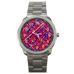 Red And Blue Pattern Sport Metal Watch by Valentinaart