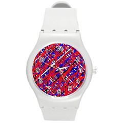 Red And Blue Pattern Round Plastic Sport Watch (m) by Valentinaart