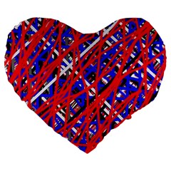 Red And Blue Pattern Large 19  Premium Heart Shape Cushions