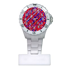 Red And Blue Pattern Plastic Nurses Watch by Valentinaart