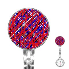 Red And Blue Pattern Stainless Steel Nurses Watch by Valentinaart