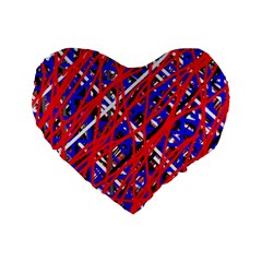 Red And Blue Pattern Standard 16  Premium Flano Heart Shape Cushions by Valentinaart