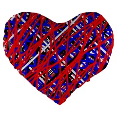 Red And Blue Pattern Large 19  Premium Flano Heart Shape Cushions