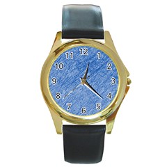 Blue Pattern Round Gold Metal Watch