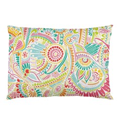 Hippie Flowers Pattern, Pink Blue Green, Zz0101 Pillow Case by Zandiepants