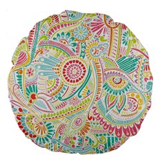 Hippie Flowers Pattern, Pink Blue Green, Zz0101 Large 18  Premium Round Cushion  by Zandiepants