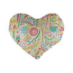 Hippie Flowers Pattern, Pink Blue Green, Zz0101 Standard 16  Premium Heart Shape Cushion  by Zandiepants