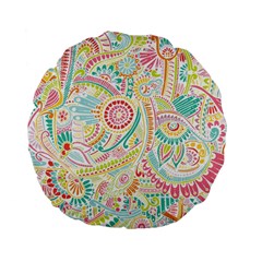 Hippie Flowers Pattern, Pink Blue Green, Zz0101 Standard 15  Premium Flano Round Cushion 