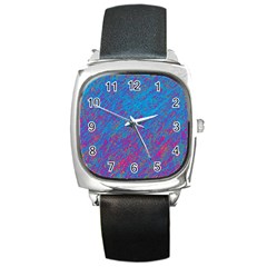 Blue Pattern Square Metal Watch by Valentinaart