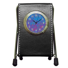 Blue Pattern Pen Holder Desk Clocks by Valentinaart