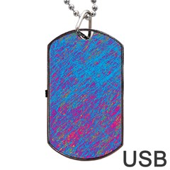 Blue Pattern Dog Tag Usb Flash (one Side) by Valentinaart