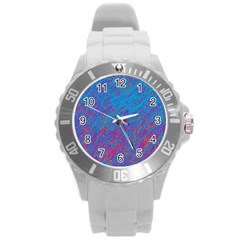 Blue Pattern Round Plastic Sport Watch (l)