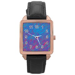 Blue Pattern Rose Gold Leather Watch 