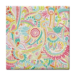 Hippie Flowers Pattern, Pink Blue Green, Zz0101 Tile Coaster