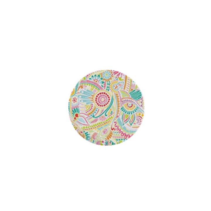 Hippie Flowers Pattern, pink blue green, zz0101 1  Mini Button