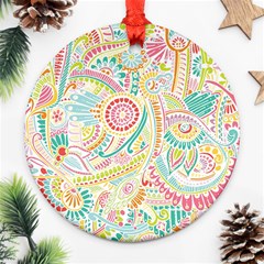 Hippie Flowers Pattern, Pink Blue Green, Zz0101 Ornament (round) by Zandiepants