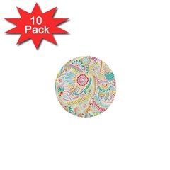 Hippie Flowers Pattern, Pink Blue Green, Zz0101 1  Mini Button (10 Pack)  by Zandiepants