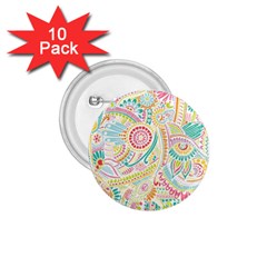 Hippie Flowers Pattern, Pink Blue Green, Zz0101 1 75  Button (10 Pack) 