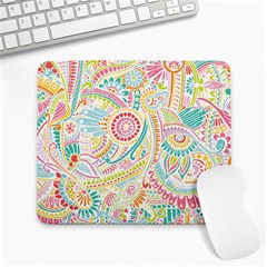 Hippie Flowers Pattern, Pink Blue Green, Zz0101 Large Mousepad by Zandiepants