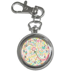 Hippie Flowers Pattern, Pink Blue Green, Zz0101 Key Chain Watch by Zandiepants