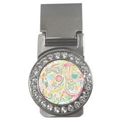 Hippie Flowers Pattern, Pink Blue Green, Zz0101 Money Clip (cz) by Zandiepants