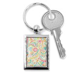 Hippie Flowers Pattern, pink blue green, zz0101 Key Chain (Rectangle) Front