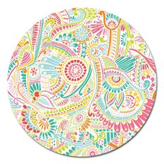 Hippie Flowers Pattern, Pink Blue Green, Zz0101 Magnet 5  (round) by Zandiepants