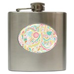 Hippie Flowers Pattern, pink blue green, zz0101 Hip Flask (6 oz) Front