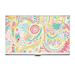 Hippie Flowers Pattern, Pink Blue Green, Zz0101 Business Card Holder