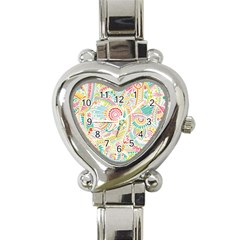 Hippie Flowers Pattern, Pink Blue Green, Zz0101 Heart Italian Charm Watch by Zandiepants