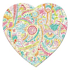 Hippie Flowers Pattern, Pink Blue Green, Zz0101 Jigsaw Puzzle (heart)