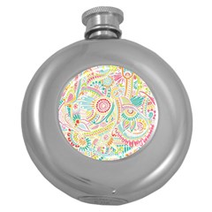 Hippie Flowers Pattern, Pink Blue Green, Zz0101 Hip Flask (5 Oz) by Zandiepants