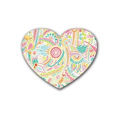 Hippie Flowers Pattern, Pink Blue Green, Zz0101 Rubber Heart Coaster (4 Pack) by Zandiepants