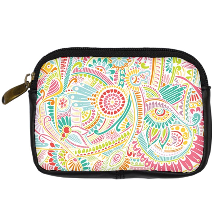 Hippie Flowers Pattern, pink blue green, zz0101 Digital Camera Leather Case