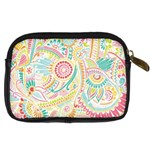 Hippie Flowers Pattern, pink blue green, zz0101 Digital Camera Leather Case Back