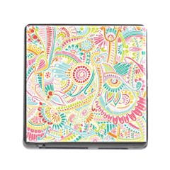 Hippie Flowers Pattern, Pink Blue Green, Zz0101 Memory Card Reader (square) by Zandiepants