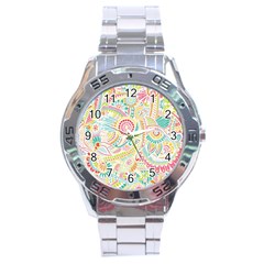 Hippie Flowers Pattern, Pink Blue Green, Zz0101 Stainless Steel Analogue Watch