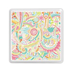 Hippie Flowers Pattern, Pink Blue Green, Zz0101 Memory Card Reader (square) by Zandiepants