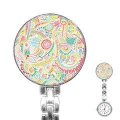 Hippie Flowers Pattern, Pink Blue Green, Zz0101 Stainless Steel Nurses Watch by Zandiepants