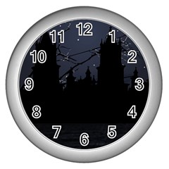 Dark Scene Illustration Wall Clocks (Silver) 