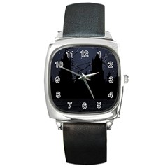 Dark Scene Illustration Square Metal Watch