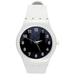 Dark Scene Illustration Round Plastic Sport Watch (M)