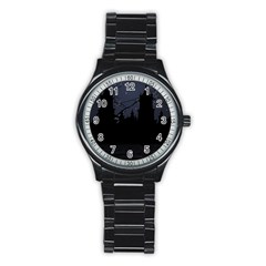 Dark Scene Illustration Stainless Steel Round Watch